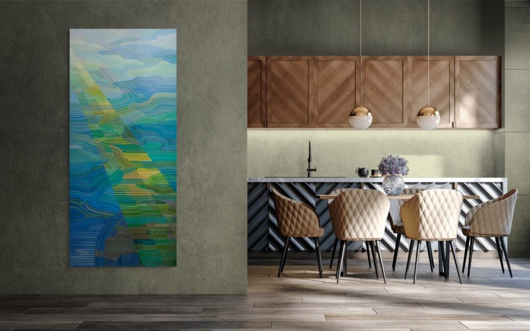 Jacob's Ladder: A Heavenly Connection painting on a modern kitchen wall