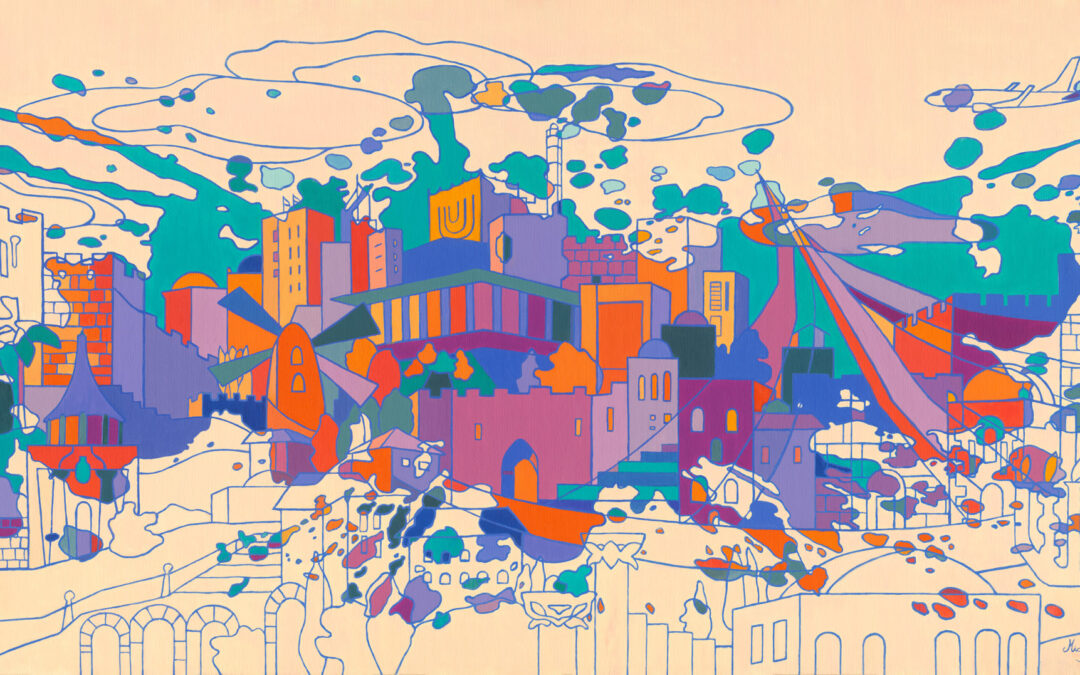 Jerusalem in a Splash of Color – original Jerusalem, Land of Israel painting by Israeli artist Michal Shmuel