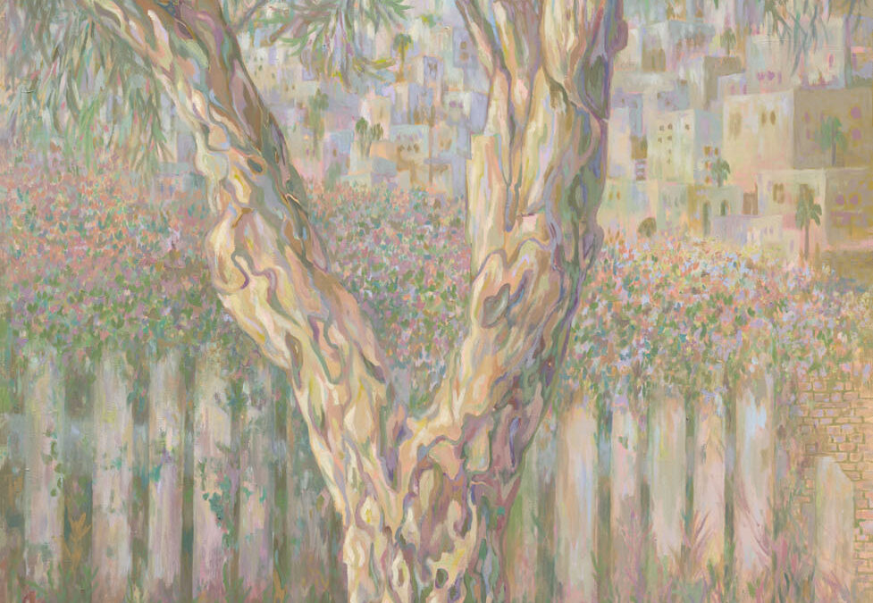 Roots and Stones – original Jerusalem, Land of Israel, Trees painting by Israeli artist Michal Shmuel