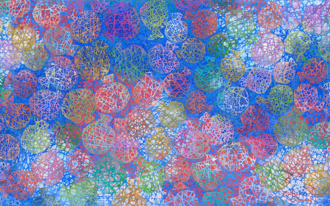 A Burst of Pomegranates – original Design/Abstract painting by Israeli artist Michal Shmuel